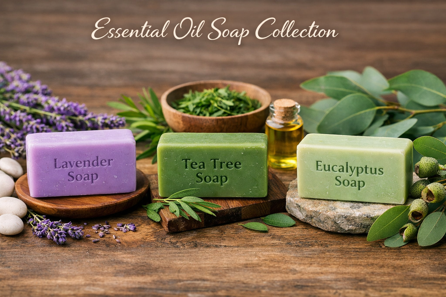 Essential Oil Soap Collection: Comparing Lavender, Tea Tree & Eucalyptus Benefits